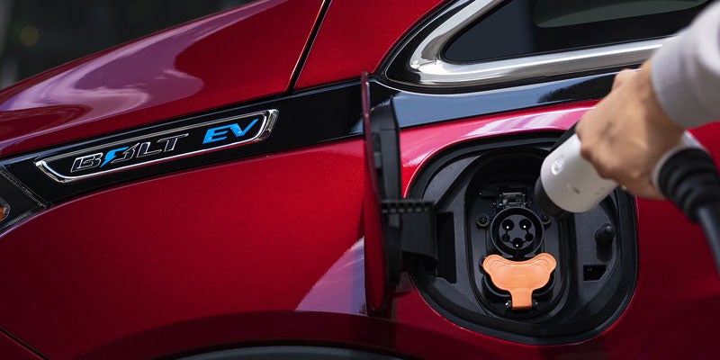 charging red Chevrolet Bolt EV