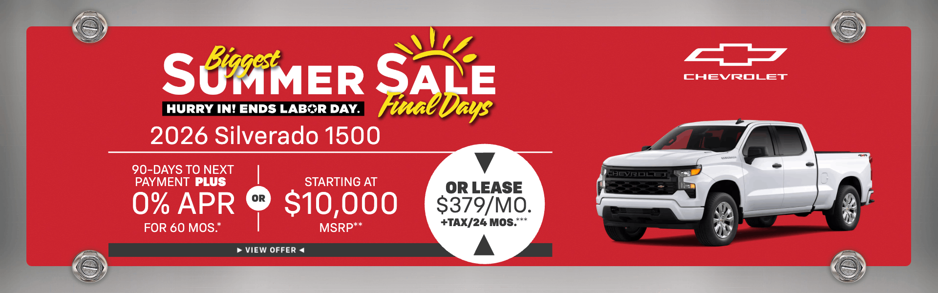 2026 Silverado 1500 0% APR for 60 mos.