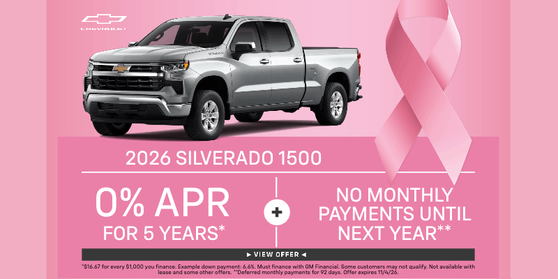 2026 Chevy Silverado 1500 0% APR Breast 